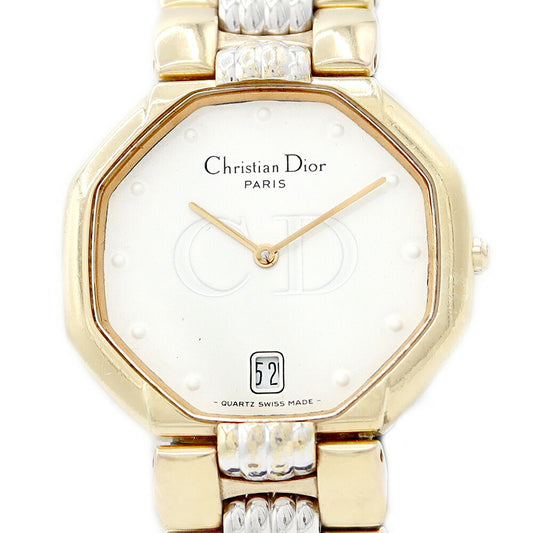 電池交換済 Christian Dior クリスチャンディオール オクタゴン 45.134 白 ホワイト SS ステンレス YGP イエローゴールド コンビ メンズ クォーツ【6ヶ月保証】【腕時計】【中古】