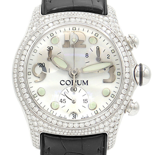 電池交換済 CORUM コルム バブル クロノグラフ フルダイヤ 396.250.20 200m防水 デイト 純正ダイヤモンド 白 ホワイト SS ステンレス メンズ クォーツ【6ヶ月保証】【腕時計】【中古】