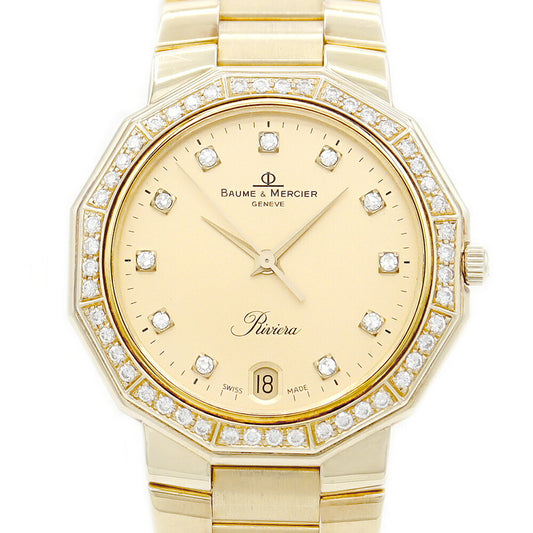 BAUME & MERCIER Baume & Mercier Baume & Mercier Riviera 87012.1 Date Genuine Diamond Diamond Besel 11P Diamond Gold Gold K18YG Yellow Gold Gold Men's Quartz Riviera [6 months warranty] [Used]