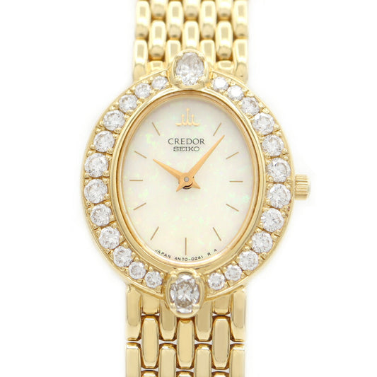 Battery replacement SEIKO Seiko Couredor 4N70-5032 Oval genuine diamonds diamond diamond diamond opal white K18YG Yellow gold golden solid ladies quartz [6 months warranty] [Watch] [Used]