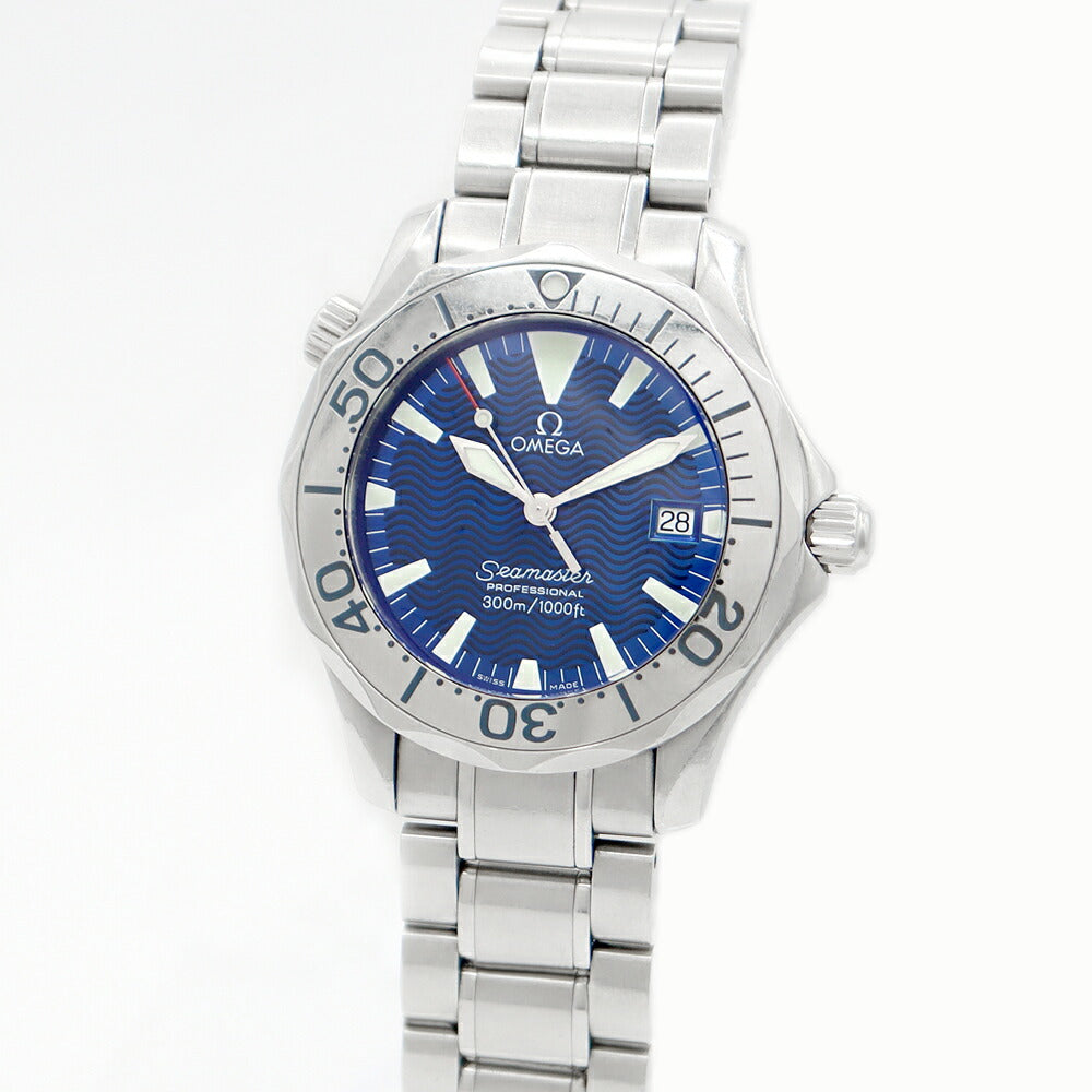 電池交換済 OMEGA オメガ シーマスター 300 プロフェッショナル 2263.80 デイト 300m防水 青 ブルー ギョーシェ SS ステンレス メンズ ボーイズ クォーツ【6ヶ月保証】【腕時計】【中古】