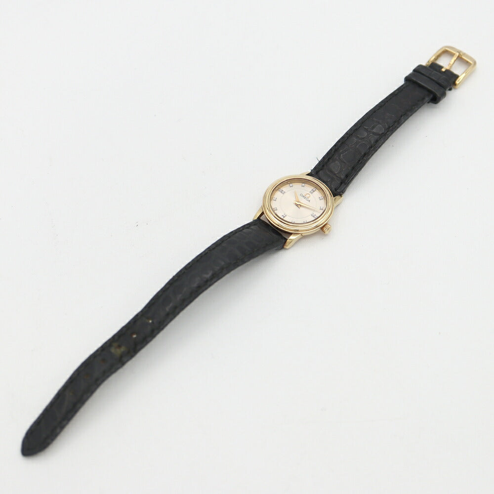 電池交換済 OMEGA オメガ DeVille デビル プレステージ 16Pダイヤモンド シルバー K18YG イエローゴールド 金無垢 純正ベルト 純正尾錠 レディース クォーツ デヴィル【腕時計】【中古】