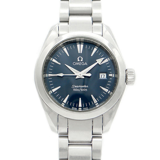電池交換済 OMEGA オメガ シーマスター アクアテラ 2577.80 デイト 150m防水 青 ブルー SS ステンレス レディース クォーツ【6ヶ月保証】【腕時計】【中古】