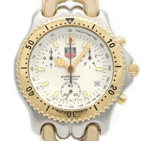 電池交換済 TAG Heuer タグホイヤー S/el セルシリーズ プロフェッショナル クロノグラフ CG1120 デイト 200m防水 白 ホワイト YG イエローゴールド SS ステンレス コンビ メンズ クォーツ【6ヶ月保証】【腕時計】【中古】
