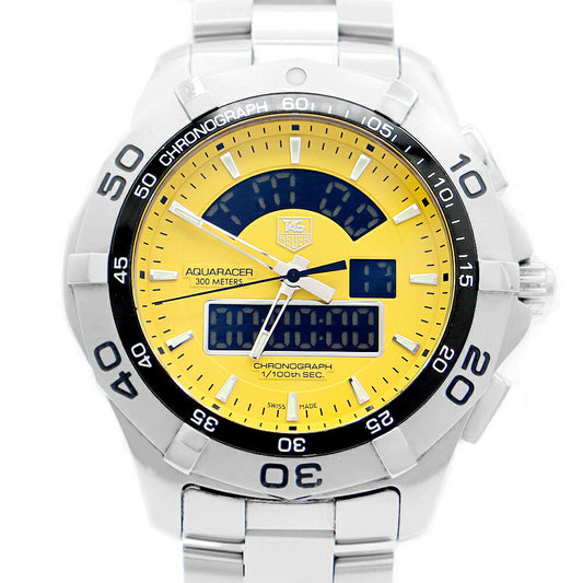 電池交換済 TAG Heuer タグホイヤー アクアレーサー クロノタイマー クロノグラフ CAF1011 BA0821 300m防水 黄色 イエロー SS ステンレス メンズ デジアナ クォーツ【6ヶ月保証】【腕時計】【中古】