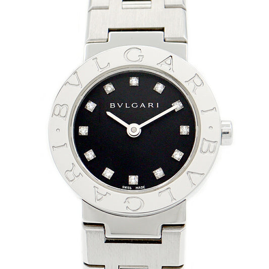 ほぼ新品 電池交換済 BVLGARI ブルガリ ブルガリブルガリ BB23SS 純正ダイヤモンド 12Pダイヤ 黒 ブラック SS ステンレス レディース クォーツ【6ヶ月保証】【腕時計】【中古】