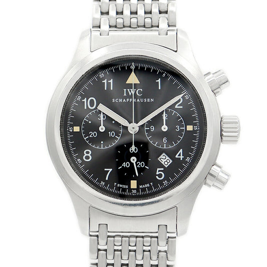 電池交換済 IWC インターナショナルウォッチカンパニー フリーガー クロノグラフ メカクォーツ IW3741 IW374102 デイト 黒 ブラック SS ステンレス メンズ クォーツ 【6ヶ月保証】【腕時計】【中古】