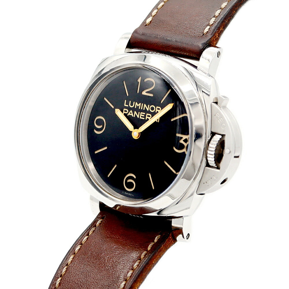 PANERAI パネライ ルミノール 1950 3DAYS 3デイズ PAM00372 O番 裏スケ 黒 ブラック SS ステンレス 純正ベルト 純正尾錠 メンズ 手巻き【6ヶ月保証】【腕時計】【中古】