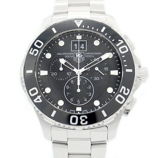 電池交換済 TAG Heuer タグホイヤー アクアレーサー クロノグラフ CAN1010 BA0821 ビッグデイト 300m防水 黒 ブラック SS ステンレス メンズ クォーツ【6ヶ月保証】【腕時計】【中古】