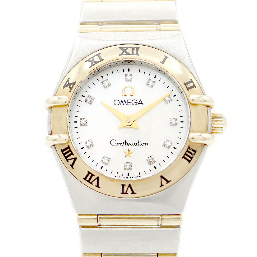 電池交換済 OMEGA オメガ コンステレーション ミニ 1262.75 純正ダイヤモンド 12Pダイヤ ホワイトシェル 金 ゴールド YG イエローゴールド SS ステンレス コンビ レディース クォーツ【6ヶ月保証】【腕時計】【中古】