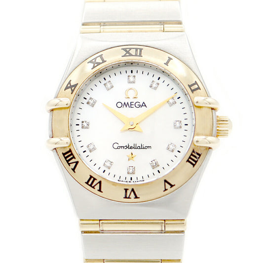 電池交換済 OMEGA オメガ コンステレーション ミニ 1262.75 純正ダイヤモンド 12Pダイヤ ホワイトシェル 金 ゴールド YG イエローゴールド SS ステンレス コンビ レディース クォーツ【6ヶ月保証】【腕時計】【中古】