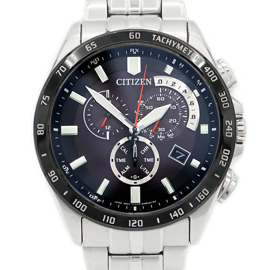 CITIZEN シチズン シチズンコレクション AT3004-58E E610-S074339 エコドライブ クロノグラフ デイト 黒 ブラック SS ステンレス メンズ ソーラー電波【6ヶ月保証】【腕時計】【中古】