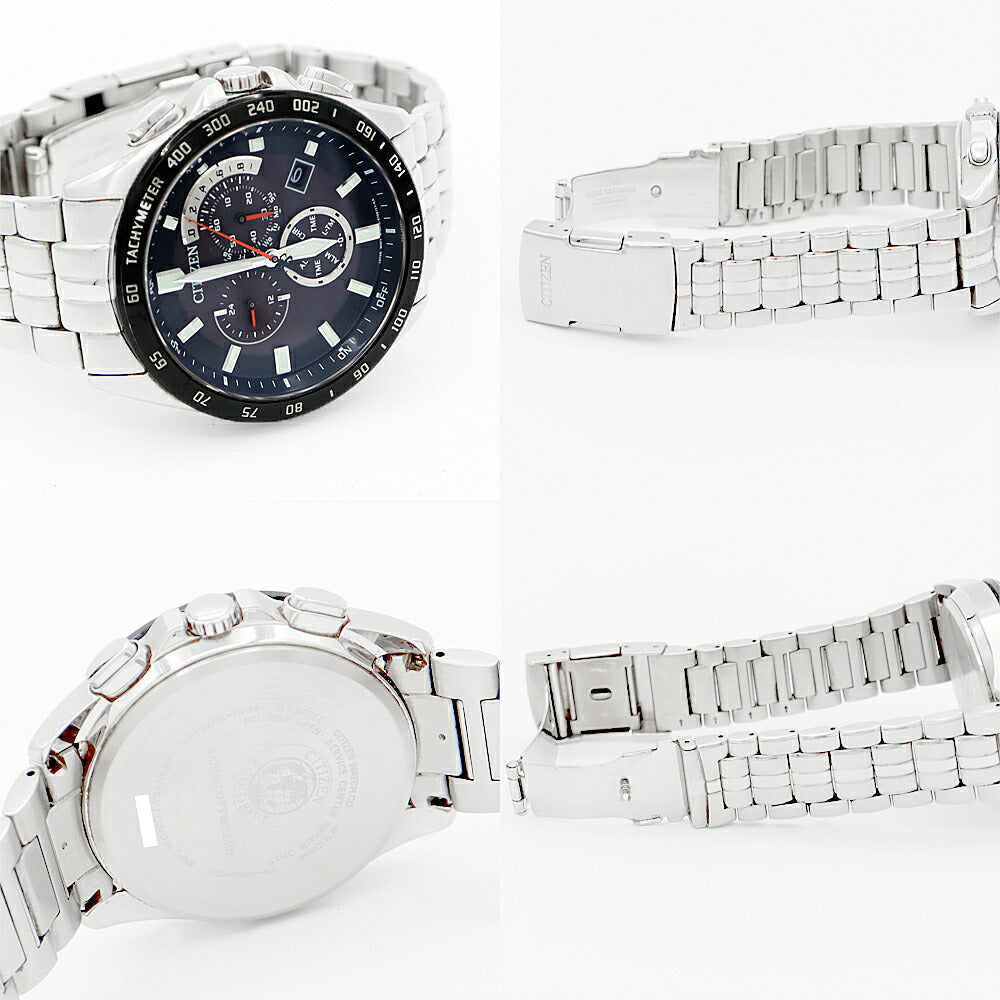 CITIZEN シチズン シチズンコレクション AT3004-58E E610-S074339 エコドライブ クロノグラフ デイト 黒 ブラック SS ステンレス メンズ ソーラー電波【6ヶ月保証】【腕時計】【中古】