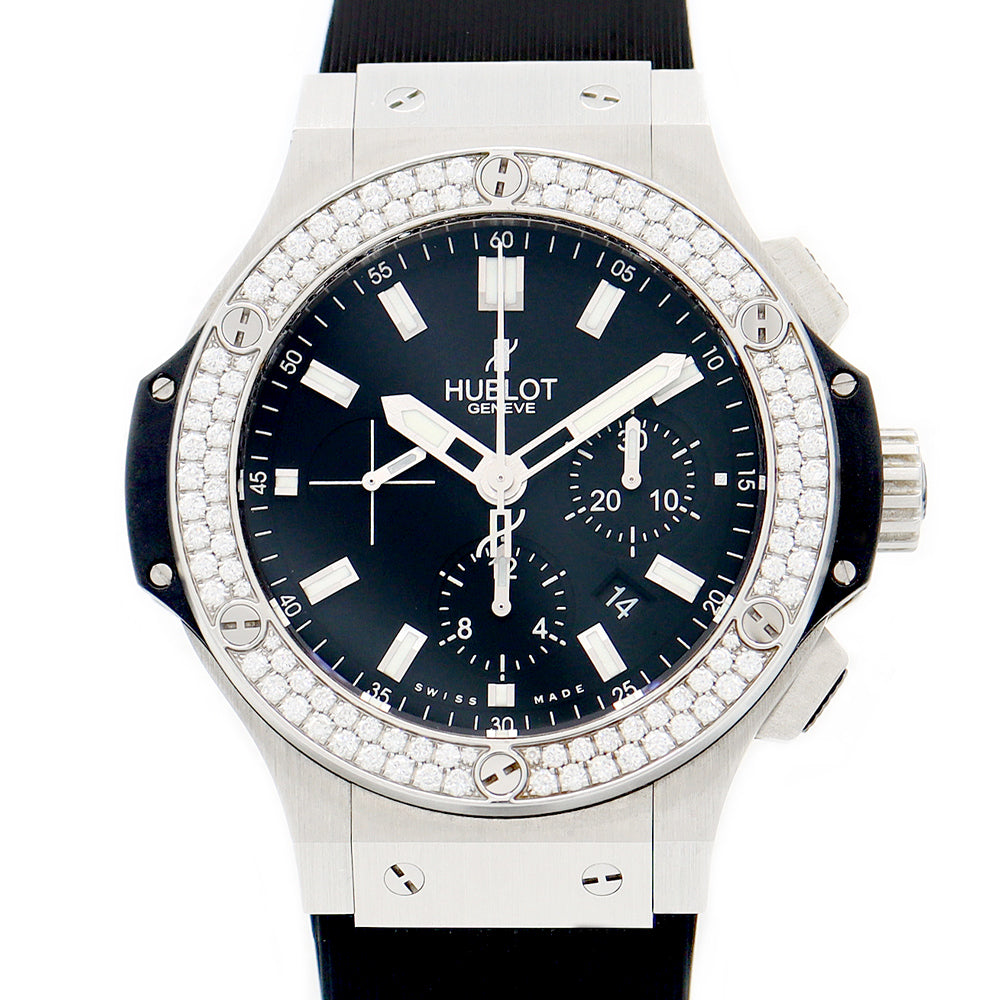 Inspector HUBLOT Uburo Big Big Bang Evolution Chronograph 301.sx.1170.RX.1104 44mm Date Genuine Diamond Diamond Bezel Black Black SS Stainless Steel Genuine Belt Genuine Buckwheat Men Automatic Wind