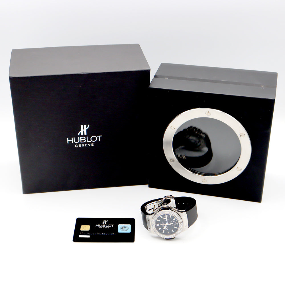 Inspector HUBLOT Uburo Big Big Bang Evolution Chronograph 301.sx.1170.RX.1104 44mm Date Genuine Diamond Diamond Bezel Black Black SS Stainless Steel Genuine Belt Genuine Buckwheat Men Automatic Wind