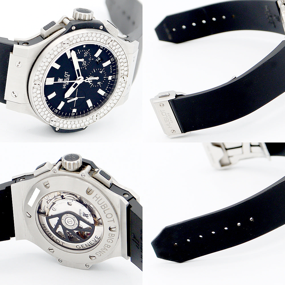 Inspector HUBLOT Uburo Big Big Bang Evolution Chronograph 301.sx.1170.RX.1104 44mm Date Genuine Diamond Diamond Bezel Black Black SS Stainless Steel Genuine Belt Genuine Buckwheat Men Automatic Wind