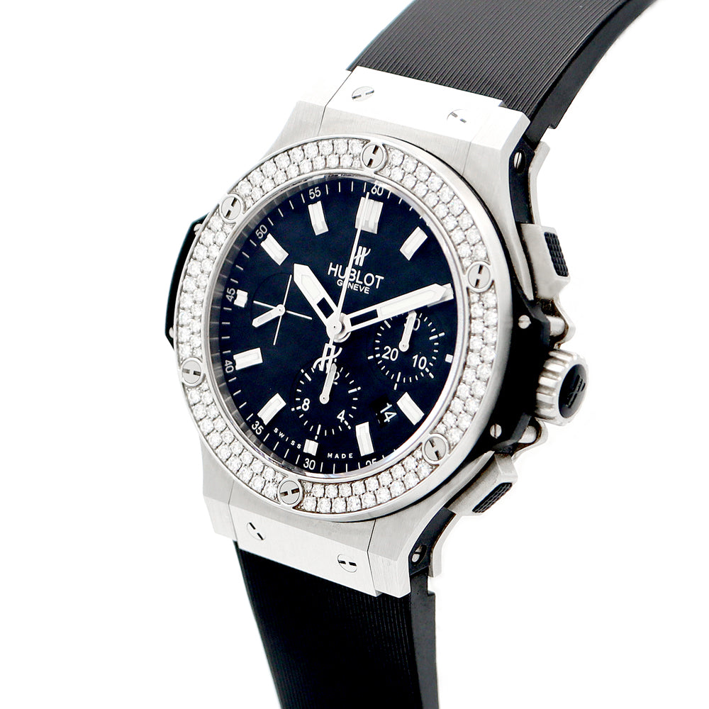 Inspector HUBLOT Uburo Big Big Bang Evolution Chronograph 301.sx.1170.RX.1104 44mm Date Genuine Diamond Diamond Bezel Black Black SS Stainless Steel Genuine Belt Genuine Buckwheat Men Automatic Wind