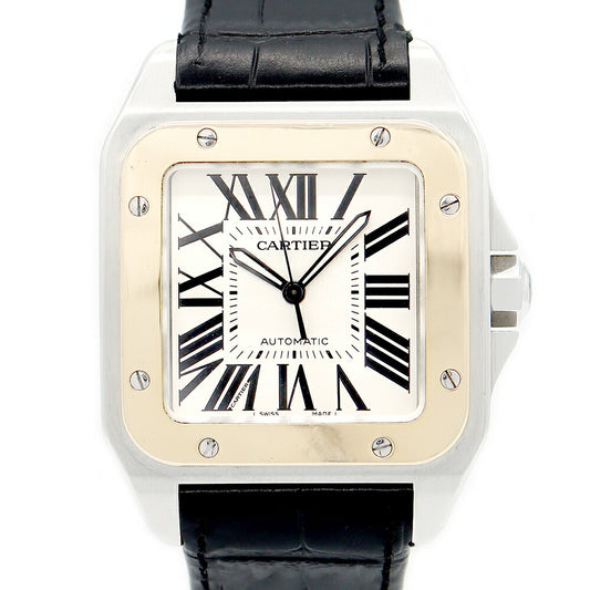 Cartier カルティエ サントス 100 LM W20072X7 シルバー K18YG イエローゴールド SS ステンレス コンビ 純正尾錠 新品ベルト メンズ 自動巻き【6ヶ月保証】【腕時計】【中古】