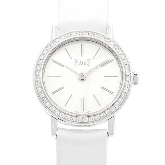 電池交換済 PIAGET ピアジェ アルティプラノ P10246 純正ダイヤモンドベゼル シルバー K18WG 金無垢 ホワイトゴールド 純正ベルト 純正尾錠 レディース クォーツ 【6ヶ月保証】【腕時計】【中古】