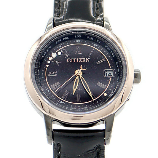 CITIZEN シチズン XC クロスシー ハッピーフライト EC1144-26E 100周年記念 2000本限定 1Pダイヤ エコドライブ デイト ブラック チタン 純正ベルト 純正尾錠 レディース ソーラー電波クォーツ 【6ヶ月保証】【腕時計】【中古】