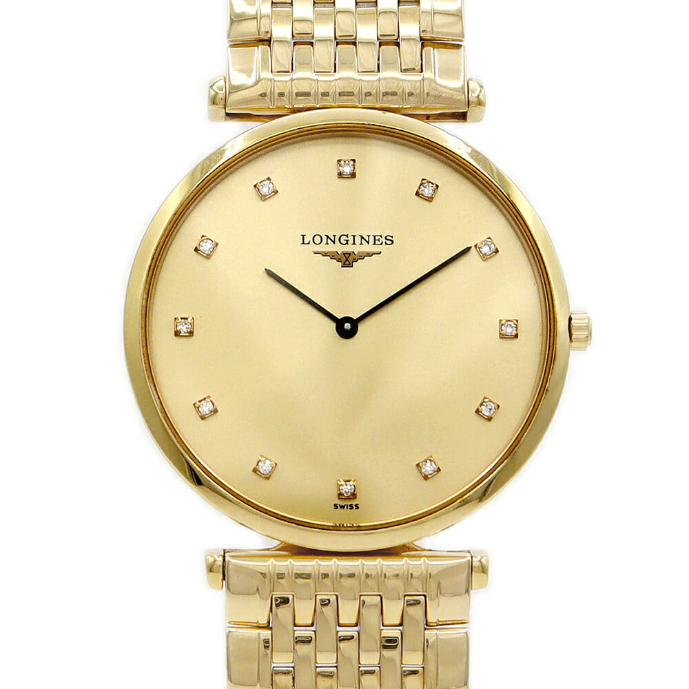 電池交換済 LONGINES ロンジン グランドクラシック L4.709.2 12Pダイヤモンド ゴールド YGP イエローゴールド SS ステンレス メンズ クォーツ【6ヶ月保証】【腕時計】【中古】
