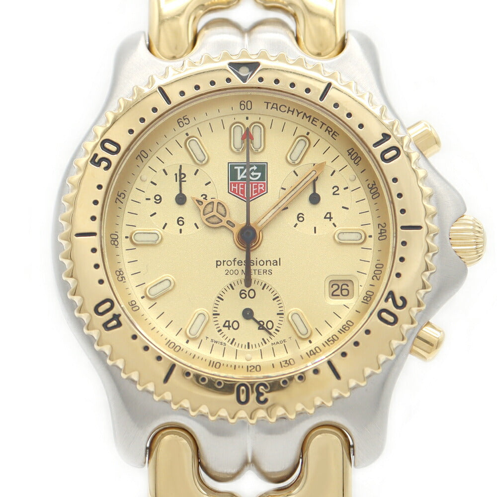 電池交換済 TAG Heuer タグホイヤー S/el セルシリーズ プロフェッショナル クロノグラフ CG1121 BB0424 デイト 200m防水 シャンパンゴールド YG イエローゴールド SS ステンレス コンビ メンズ クォーツ【6ヶ月保証】【腕時計】【中古】