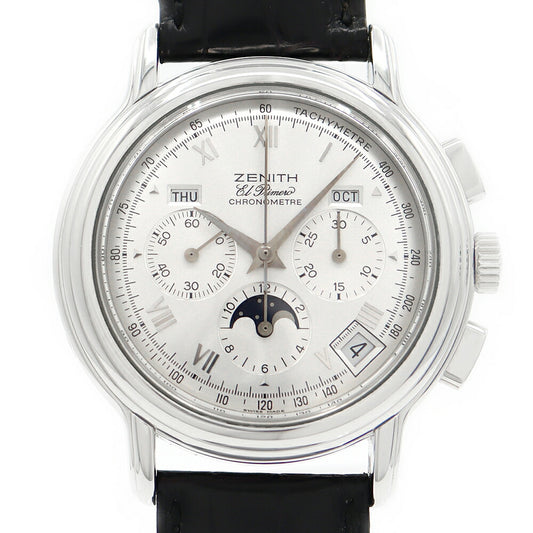 Inspection Zenith Zenith Zenith Erprimero Chrono Master T 01.0240.410 Moon Phase Triple Calendar Chronograph Silver SS Stainless Steel Genuine Belt Genuine Bail Men's Automatic Wind [6 months warranty] [Used]