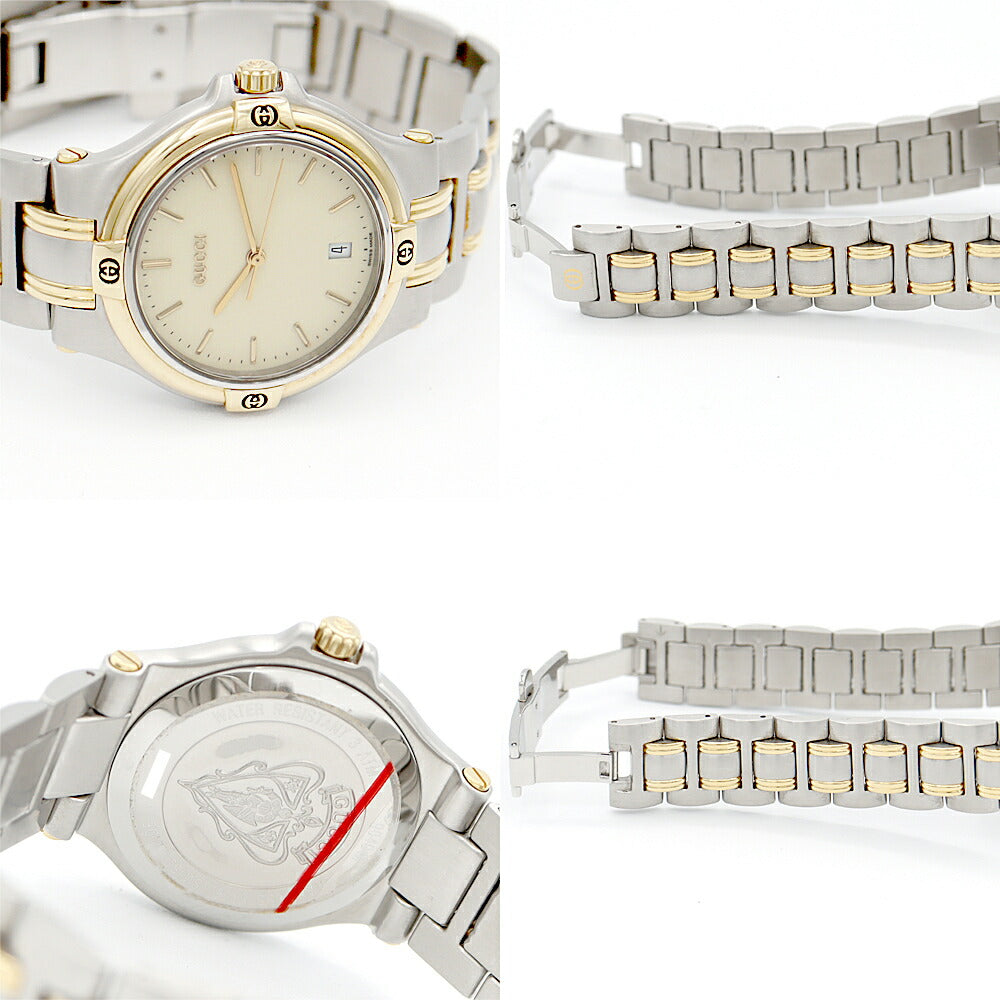 電池交換済 GUCCI グッチ 9040M デイト アイボリー コンビ SS ステンレス YGP イエローゴールド メンズ クォーツ【6ヶ月保証】【腕時計】【中古】