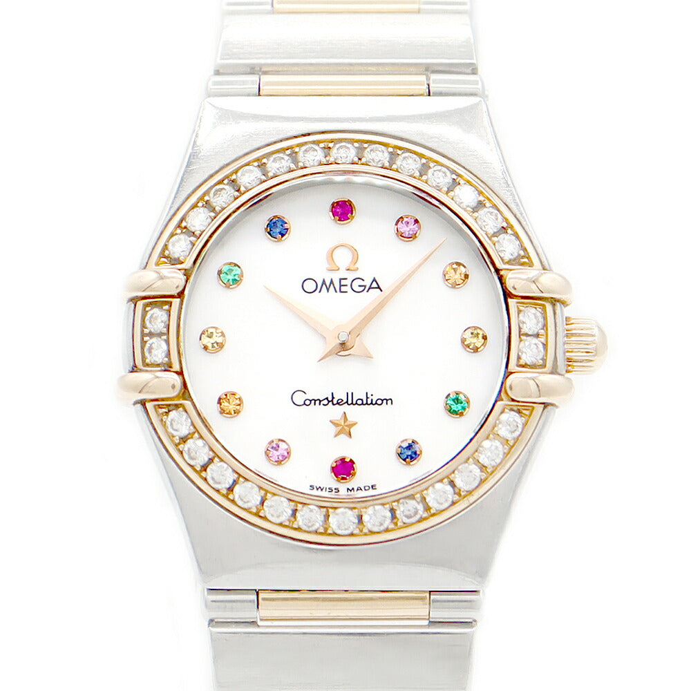 Battery replacement OMEGA Omega Constellation Mini Iris Maichois 1367.79 Genuine Diamond Diamond Besel White Shell K18YG Yellow Gold SS Stainless Certain Combination Ladies Quartz [6 months warranty] [Used]