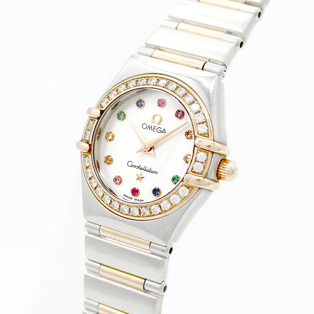 Battery replacement OMEGA Omega Constellation Mini Iris Maichois 1367.79 Genuine Diamond Diamond Besel White Shell K18YG Yellow Gold SS Stainless Certain Combination Ladies Quartz [6 months warranty] [Used]
