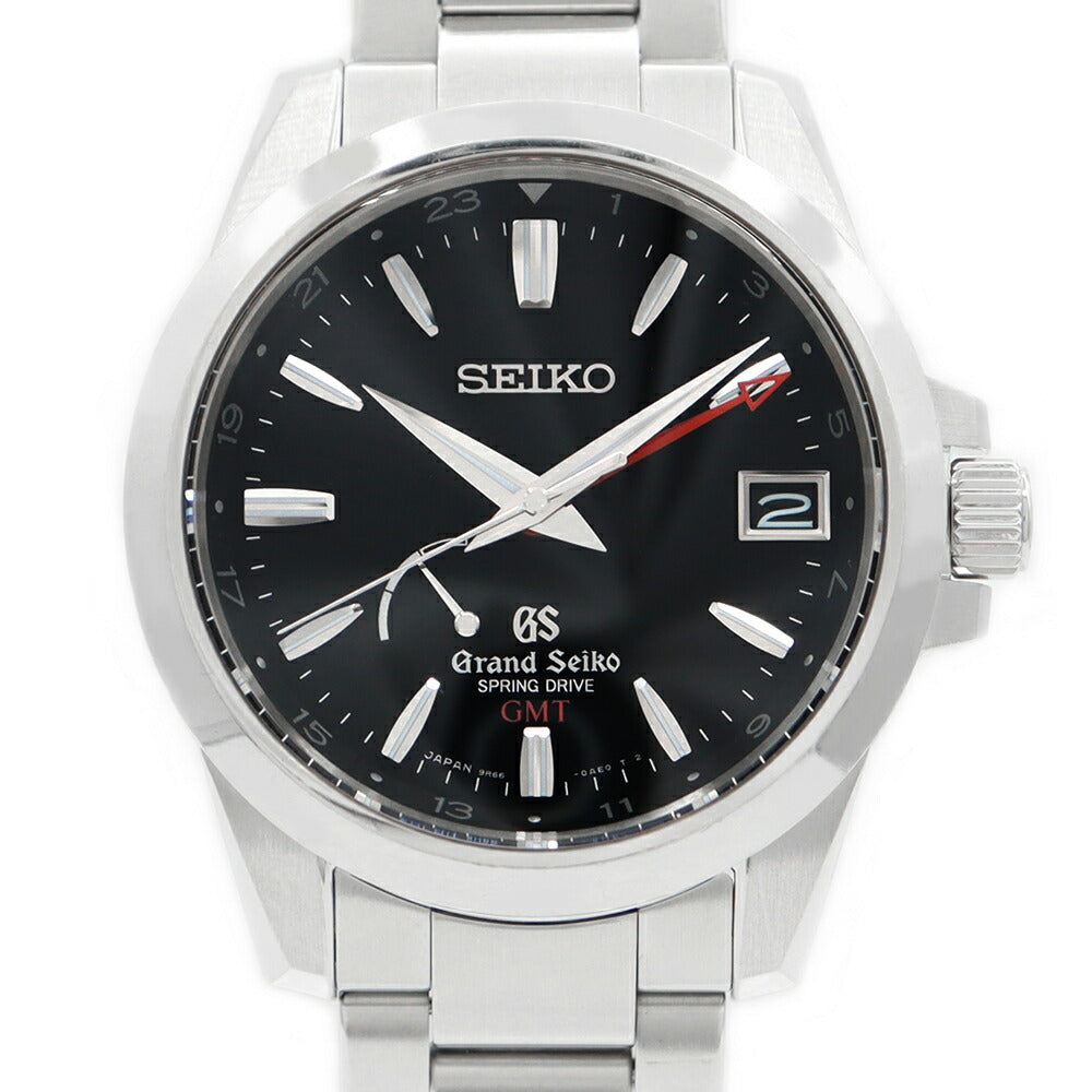 SEIKO セイコー Grand Seiko GS グランドセイコー 9R66-0AE0 SBGE013 GMT パワーリザーブ デイト 黒 ブラック SS ステンレス メンズ 自動巻き スプリングドライブ【6ヶ月保証】【腕時計】【中古】