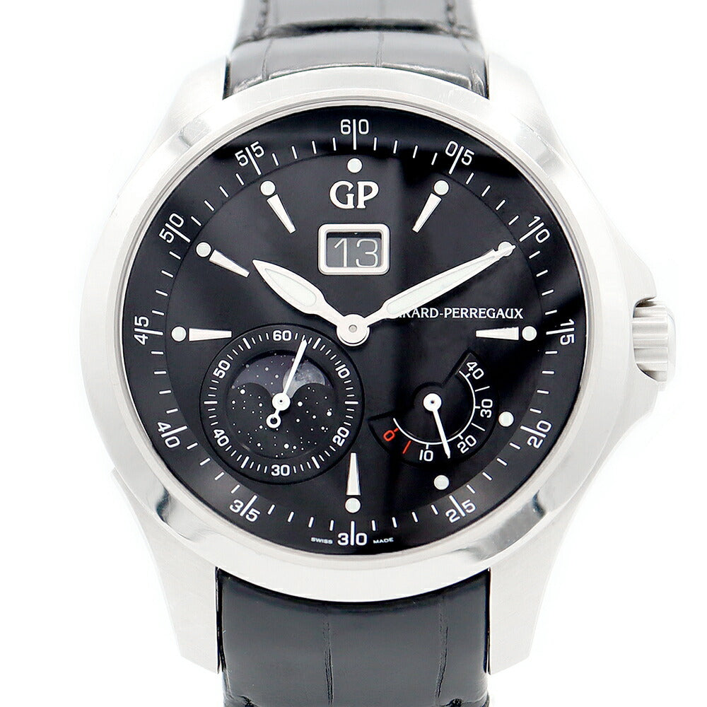 Inspector Girard PerREGAUX Girard Pelgo Traveler 49650-11-631-BB6A Moon Face Large Date Power Reserve Black Black SS Stainless Steel Genuine Belt Genuine Back Men Automatic GP [6 months warranty] [Watch] [Used]