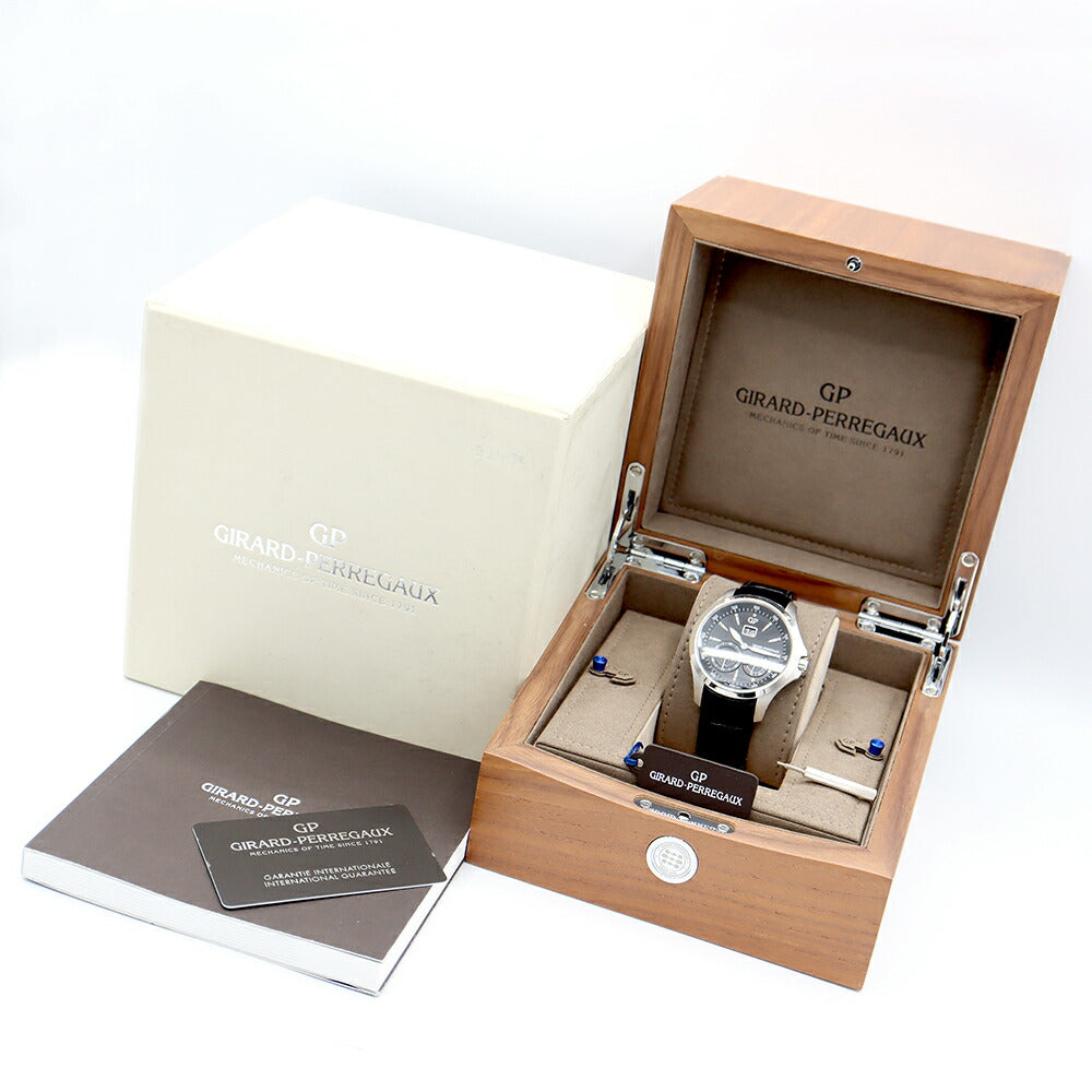 Inspector Girard PerREGAUX Girard Pelgo Traveler 49650-11-631-BB6A Moon Face Large Date Power Reserve Black Black SS Stainless Steel Genuine Belt Genuine Back Men Automatic GP [6 months warranty] [Watch] [Used]