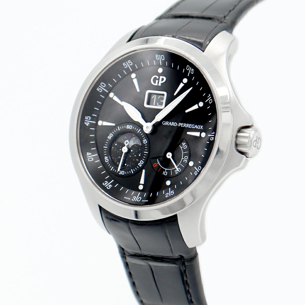 Inspector Girard PerREGAUX Girard Pelgo Traveler 49650-11-631-BB6A Moon Face Large Date Power Reserve Black Black SS Stainless Steel Genuine Belt Genuine Back Men Automatic GP [6 months warranty] [Watch] [Used]