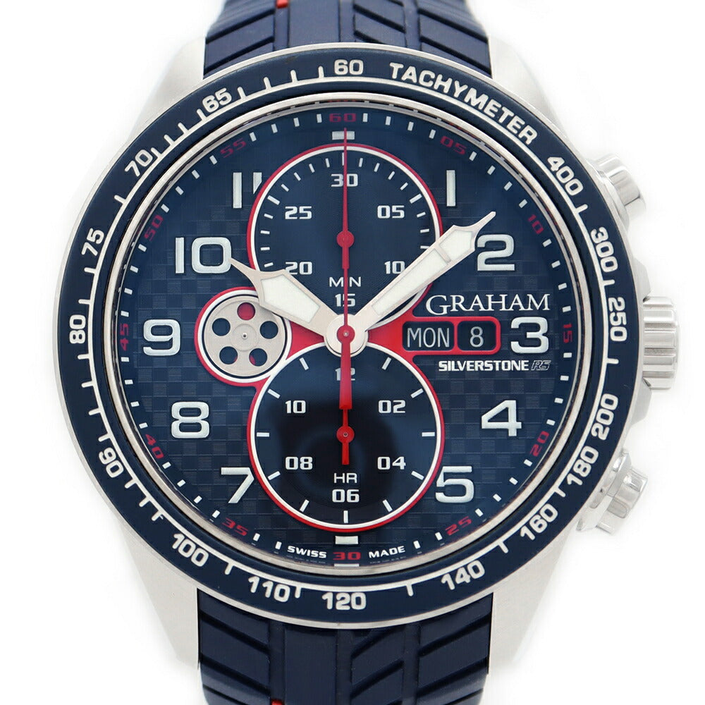 Inspected GRAHAM Graham Graham Silver Stone RS Racing Chronograph 2STEA.U02A.K107F Dayde 100m Waterproof blue Blue Navy Back Ske SS Stainless Steel Genuine Belt Genuine Buckwheat Men's Automatic Wind [6 months warranty] [Watch]
