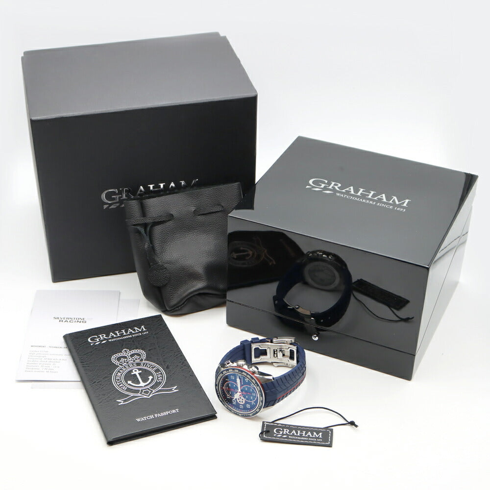 Inspected GRAHAM Graham Graham Silver Stone RS Racing Chronograph 2STEA.U02A.K107F Dayde 100m Waterproof blue Blue Navy Back Ske SS Stainless Steel Genuine Belt Genuine Buckwheat Men's Automatic Wind [6 months warranty] [Watch]