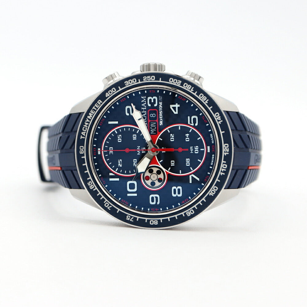 Inspected GRAHAM Graham Graham Silver Stone RS Racing Chronograph 2STEA.U02A.K107F Dayde 100m Waterproof blue Blue Navy Back Ske SS Stainless Steel Genuine Belt Genuine Buckwheat Men's Automatic Wind [6 months warranty] [Watch]