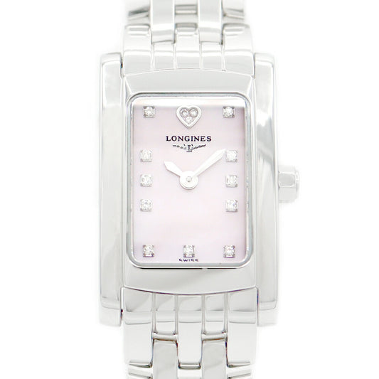 Battery replacement Longines Longin Dolchabita L5.158.4 Genuine diamond 14P diamond pink shell SS stainless steel ladies quartz [6 months warranty] [Watch] [Used]