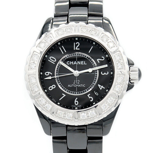 内部点検済 CHANEL シャネル J12 38mm アフターラージメレダイヤベゼル 200m防水 デイト 黒 ブラック セラミック SS ステンレス メンズ 自動巻き【6ヶ月保証】【腕時計】【中古】