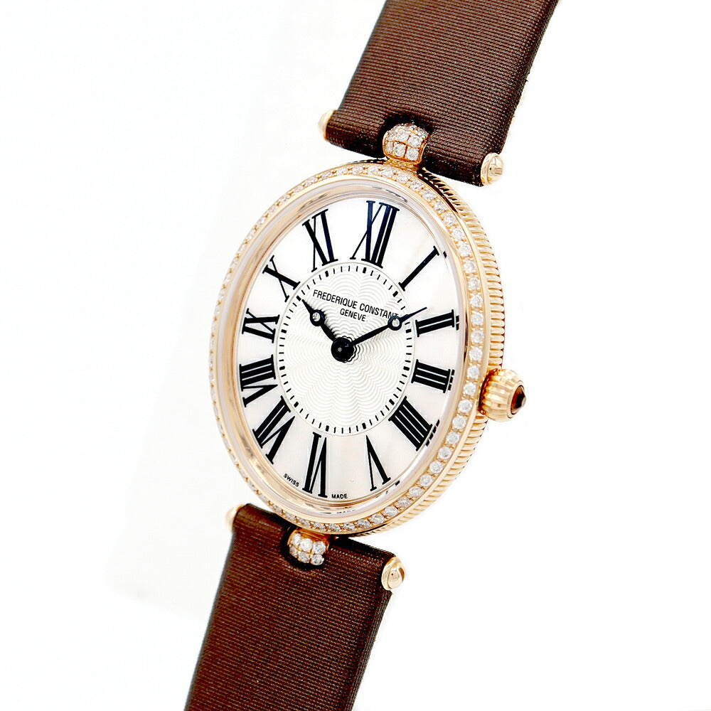 電池交換済 FREDERIQUE CONSTANT フレデリックコンスタント アールデコ FC-200X2V/VD9 FC-200MPW2VD9 純正ダイヤモンド ダイヤベゼル ラグダイヤ 金無垢 シルバー ホワイト シェル K18PG ピンクゴールド レディース クォーツ【6ヶ月保証】【腕時計】【中古】