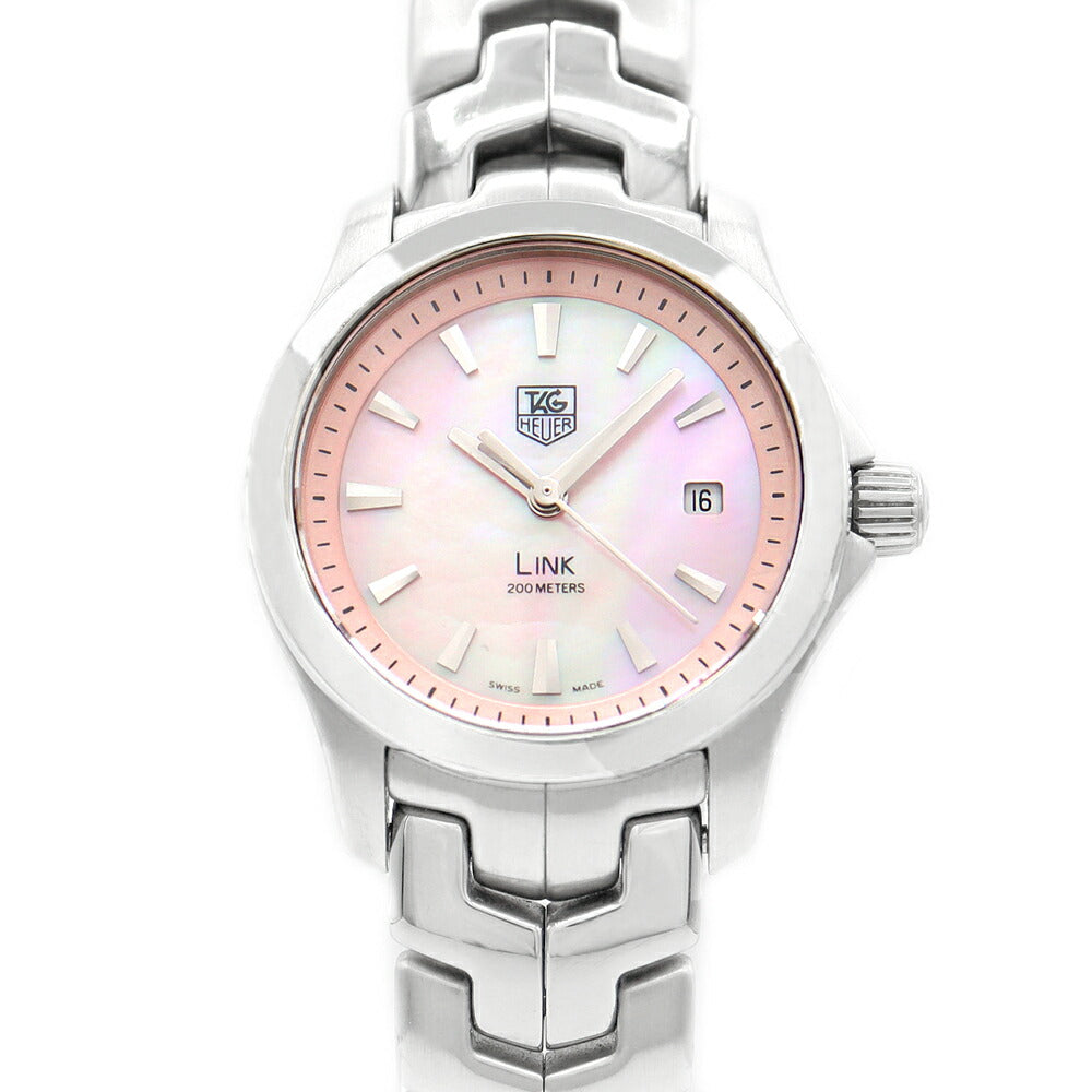 Battery replacement TAG HEUER Tag Hois LINK Link WJF1312 Date 200m Waterproof pink shell SS Stainless Ladies Quartz [6 months warranty] [Watch] [Used]