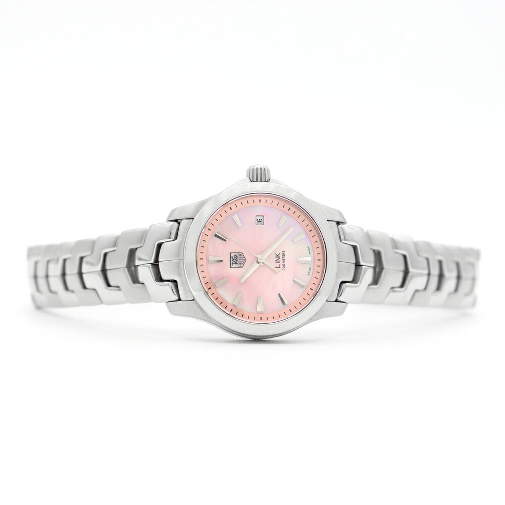 Battery replacement TAG HEUER Tag Hois LINK Link WJF1312 Date 200m Waterproof pink shell SS Stainless Ladies Quartz [6 months warranty] [Watch] [Used]