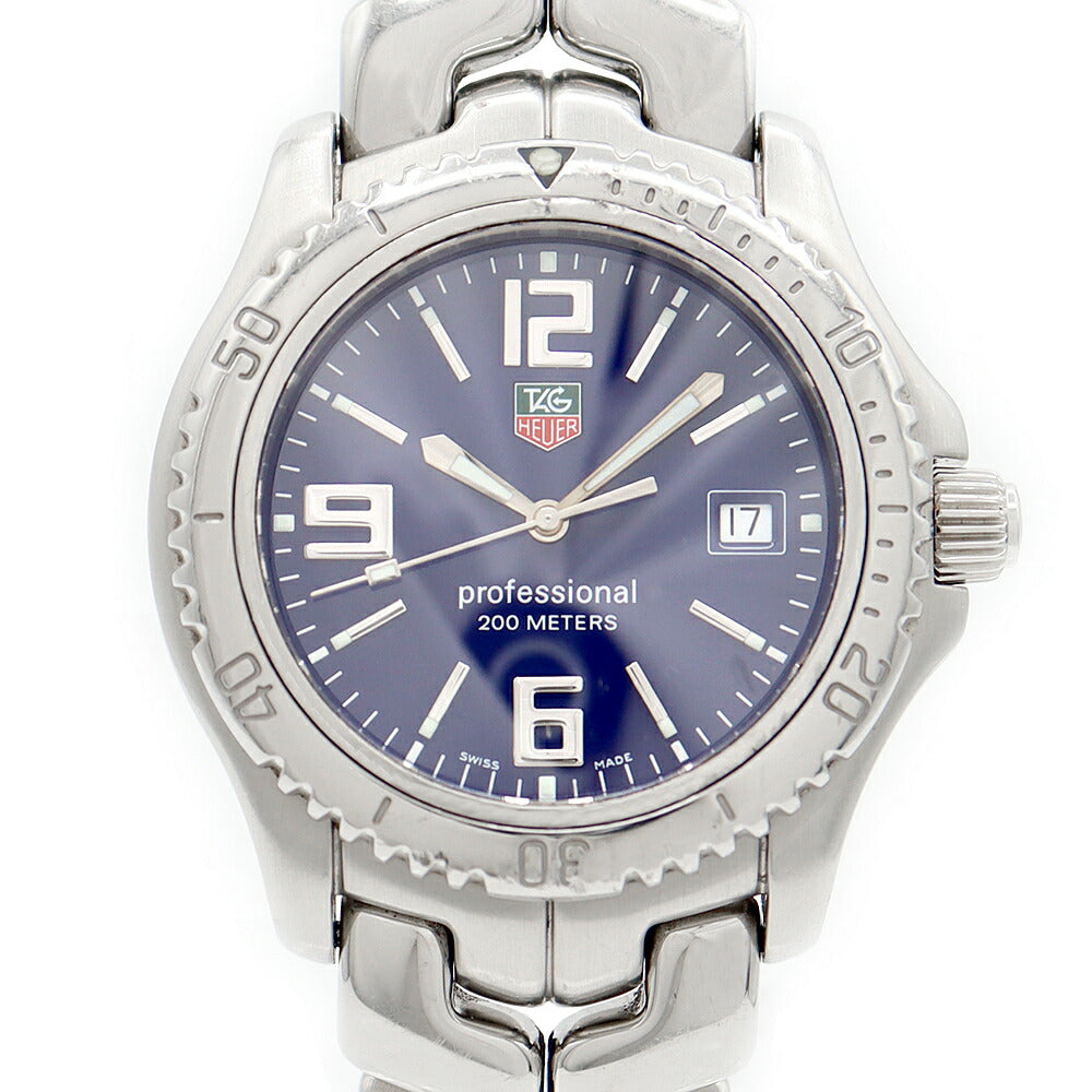 電池交換済 TAG Heuer タグホイヤー リンク プロフェッショナル WT1113 デイト 200m防水 青 ブルー SS ステンレス メンズ クォーツ【6ヶ月保証】【腕時計】【中古】