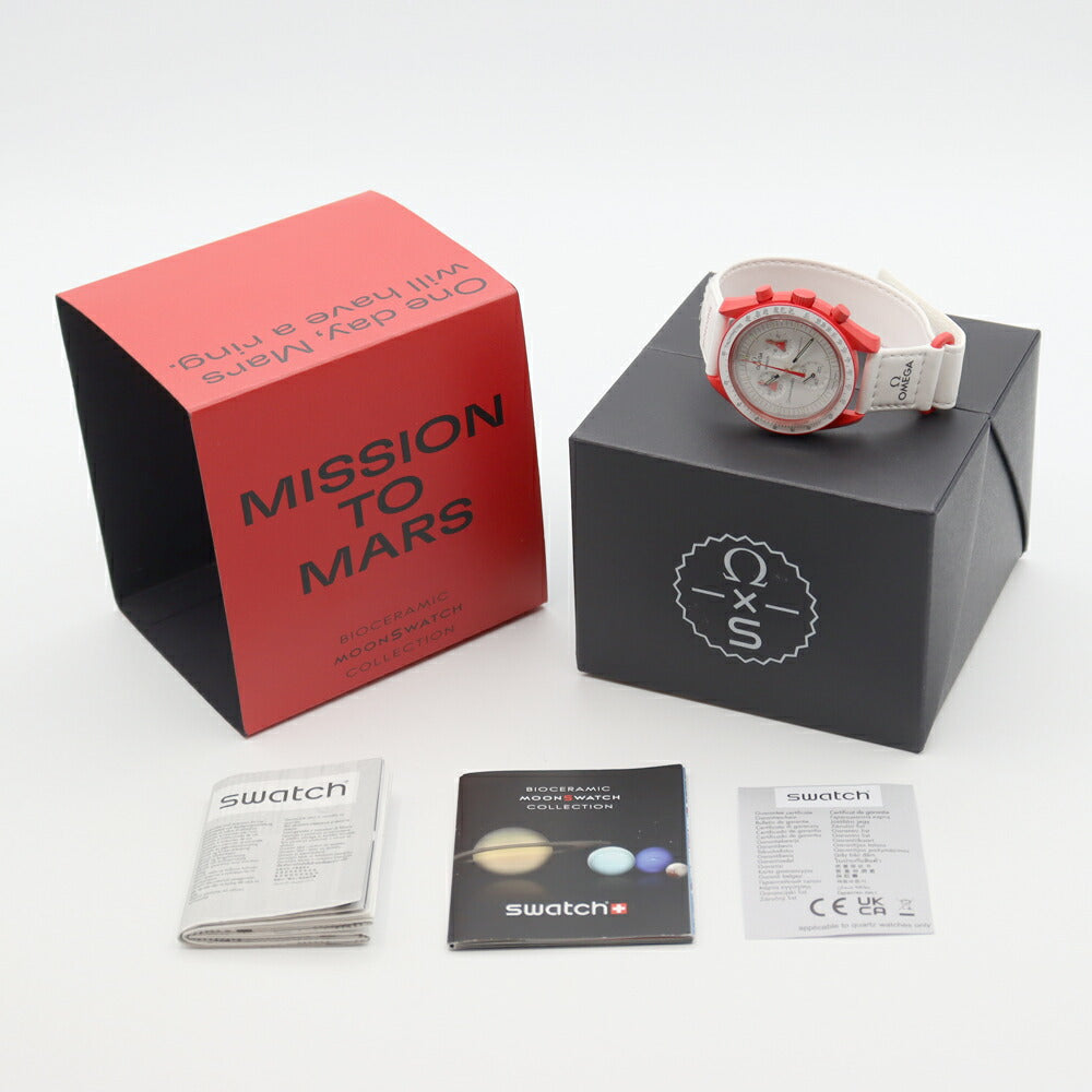 Battery replacement OMEGA x Swatch Omega Swatch biache Ceramic Watch Mission Tumers MISSION TO MARS S033R100 Speed ​​Master Chronograph White White Men's Quartz [6 months warranty] [Used]