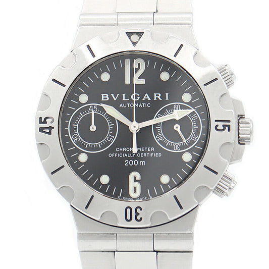 Inspection BVLGARI Bvlgari Diagano Screw Burnograph SCB38S 200m Waterproof Black Black SS Stainless Men Automatic Wind [6 months warranty] [Watch] [Used]