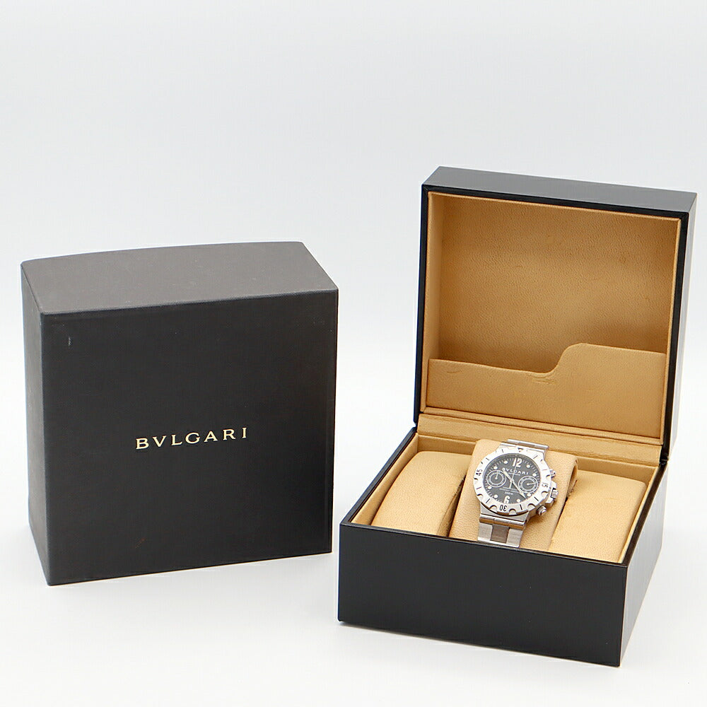 Inspection BVLGARI Bvlgari Diagano Screw Burnograph SCB38S 200m Waterproof Black Black SS Stainless Men Automatic Wind [6 months warranty] [Watch] [Used]