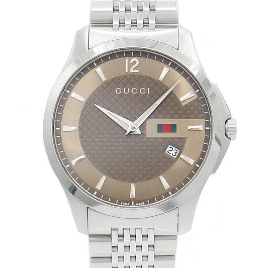 電池交換済 GUCCI グッチ Gタイムレス 42mm 126.3 デイト ベージュ ギョーシェ SS ステンレス メンズ クォーツ【6ヶ月保証】【腕時計】【中古】