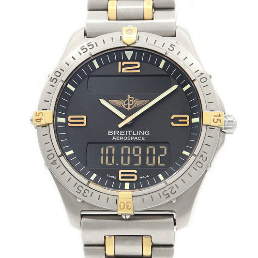 電池交換済 BREITLING ブライトリング エアロスペース クロノグラフ F56062 デイト 100m防水 グレー Ti チタン チタニウム YG イエローゴールド コンビ メンズ アナログ デジタル デジアナ クォーツ【6ヶ月保証】【腕時計】【中古】