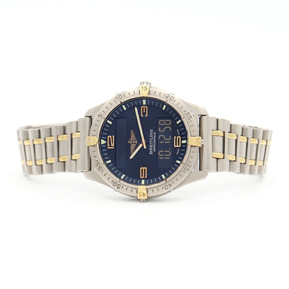 電池交換済 BREITLING ブライトリング エアロスペース クロノグラフ F56062 デイト 100m防水 グレー Ti チタン チタニウム YG イエローゴールド コンビ メンズ アナログ デジタル デジアナ クォーツ【6ヶ月保証】【腕時計】【中古】