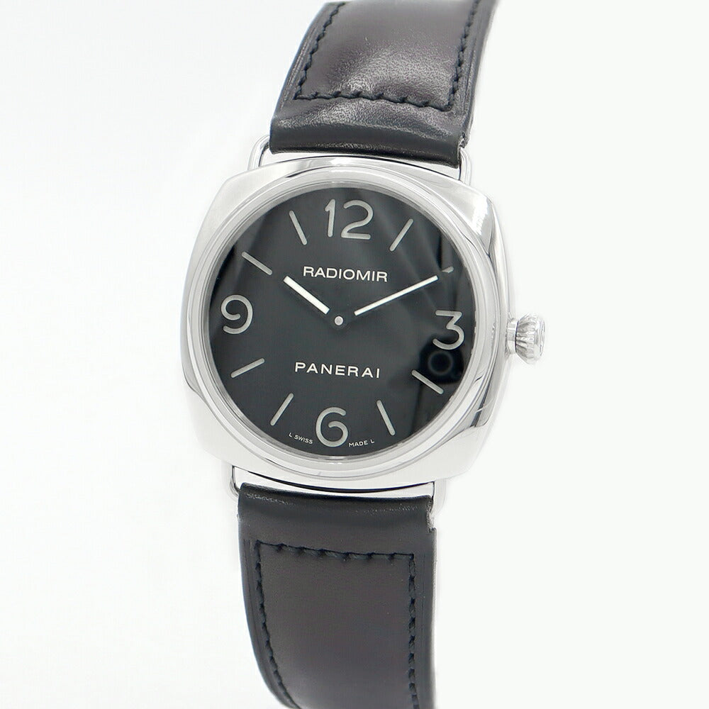 PANERAI パネライ ラジオミール ベース PAM00210 H番 100ｍ防水 裏スケルトン 黒 ブラック SS ステンレス 純正ベルト 純正尾錠 メンズ 手巻き【6ヶ月保証】【腕時計】【中古】